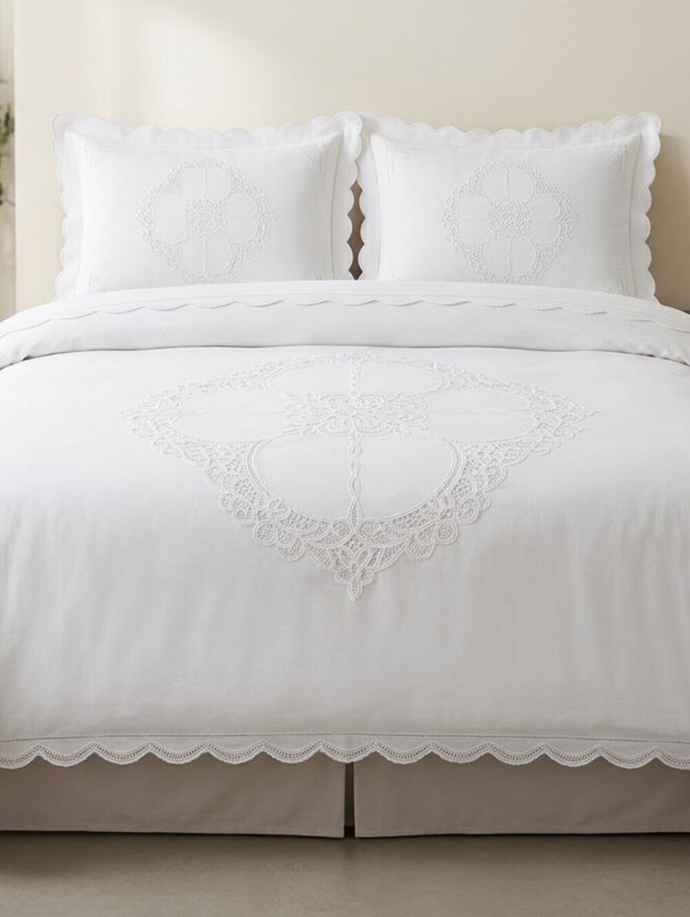 Vintage Battenburg Cutwork Queen Duvet Cover & 2 Pillowcases